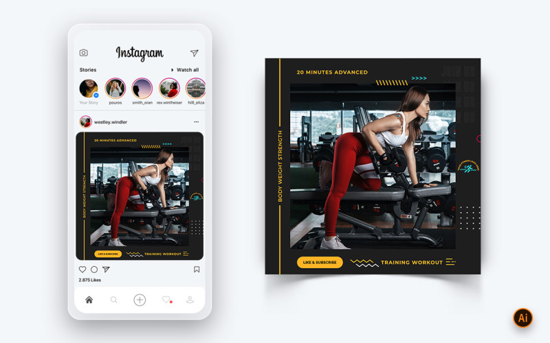 Edzőterem és Fitness Stúdió közösségi média Instagram bejegyzéstervező sablon-13