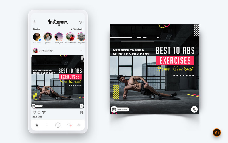 Fitnessstudio und Fitnessstudio Social Media Instagram Post Design Template-02