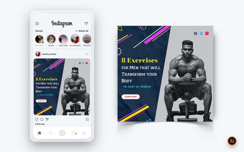 Fitnessstudio und Fitnessstudio Social Media Instagram Post Design Template-06