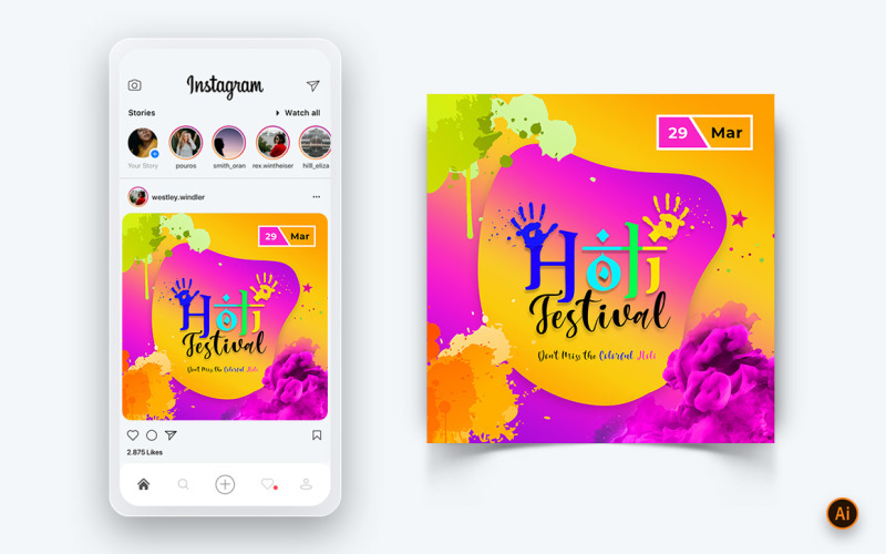 Holi Festival Social Media Szablon projektu postu na Instagram-02