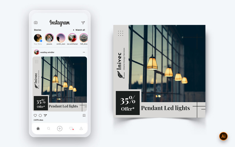 Innenarchitektur und Möbel Social Media Instagram Post Design Template-08