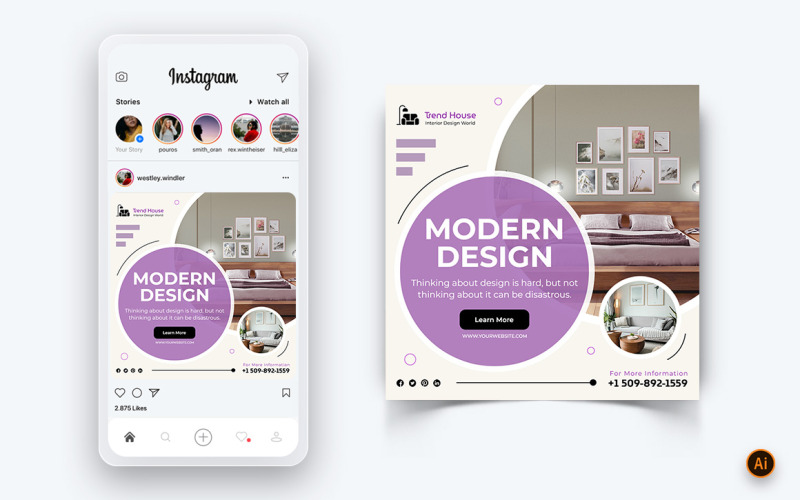 Innenarchitektur und Möbel Social Media Instagram Post Design Template-12