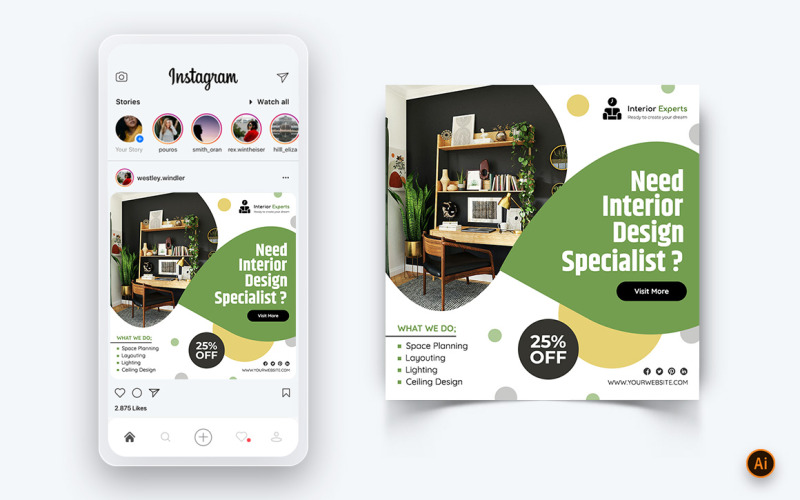 Innenarchitektur und Möbel Social Media Instagram Post Design Template-24