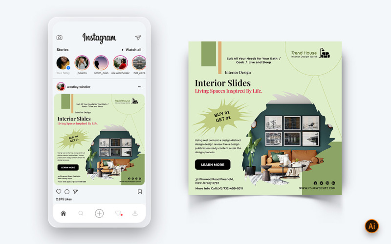 Interieurontwerp en meubilair Sociale media Instagram postontwerpsjabloon-30