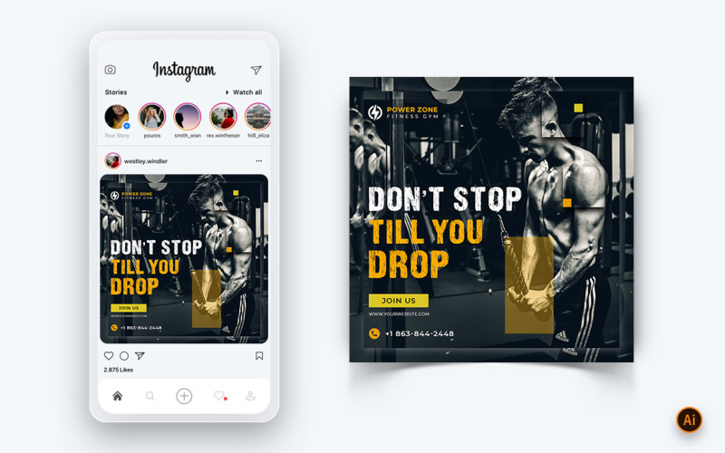 Modèle de conception de publication Instagram sur les médias sociaux pour gymnase et studio de fitness-23