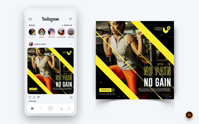 Modèle de conception de publication Instagram sur les médias sociaux pour gymnase et studio de fitness-25