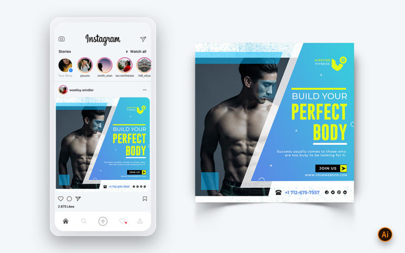 Modèle de conception de publication Instagram sur les médias sociaux pour gymnase et studio de fitness-26