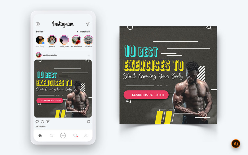 Modèle de conception de publication Instagram sur les médias sociaux pour salle de sport et de fitness-03