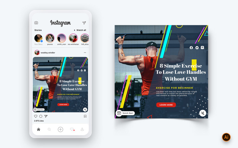 Modèle de conception de publication Instagram sur les médias sociaux pour salle de sport et de fitness-05