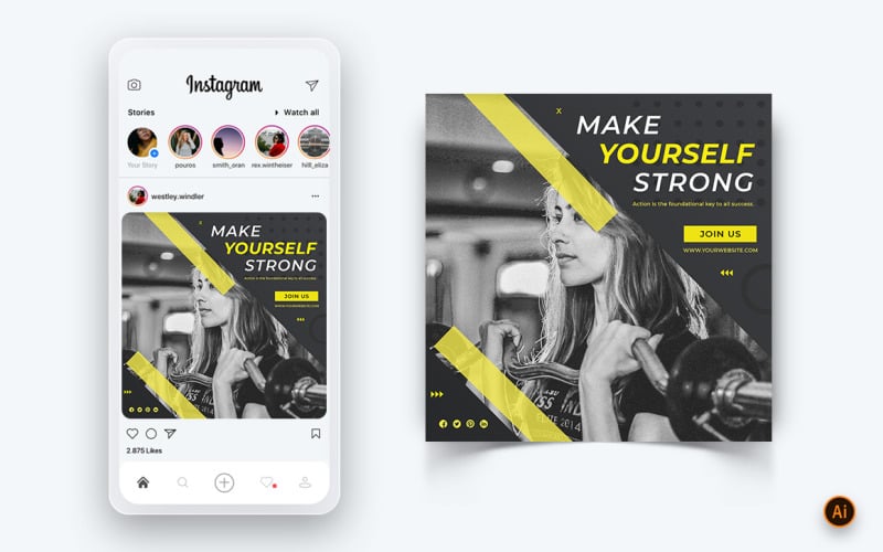 Modèle de conception de publication Instagram sur les médias sociaux pour salle de sport et de fitness-21