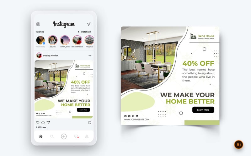 Modelo de design de postagem de design de interiores e móveis para mídia social no Instagram-15