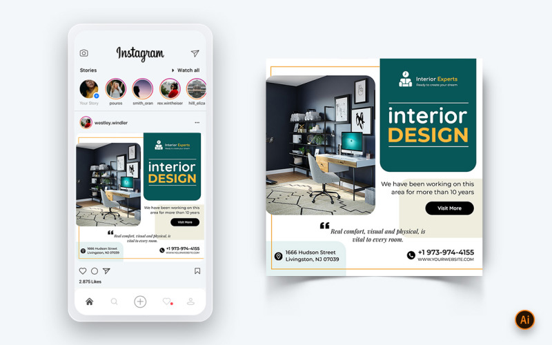 Modelo de design de postagem de design de interiores e móveis para mídia social no Instagram-25