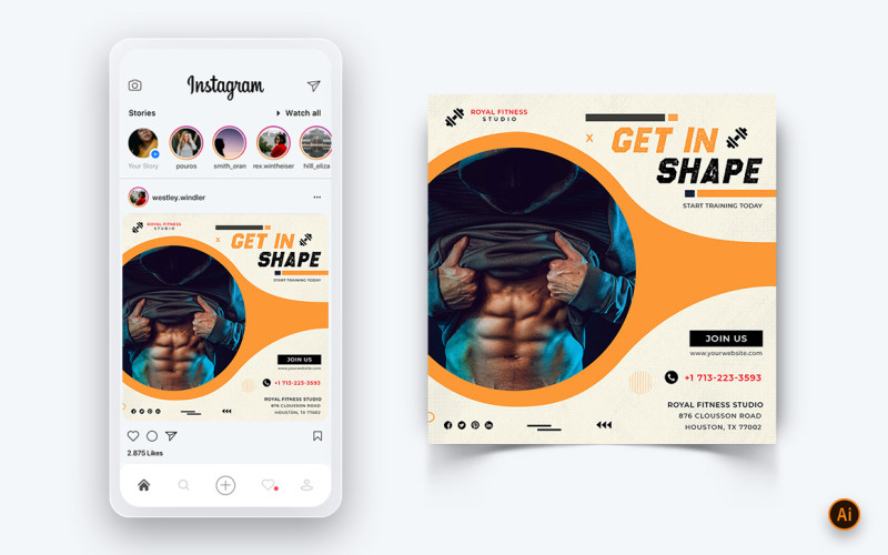 Palestra e Fitness Studio Social Media Instagram Post Design Template-18