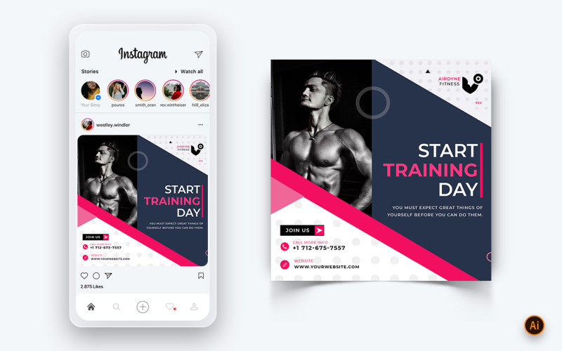 Palestra e Fitness Studio Social Media Instagram Post Design Template-28