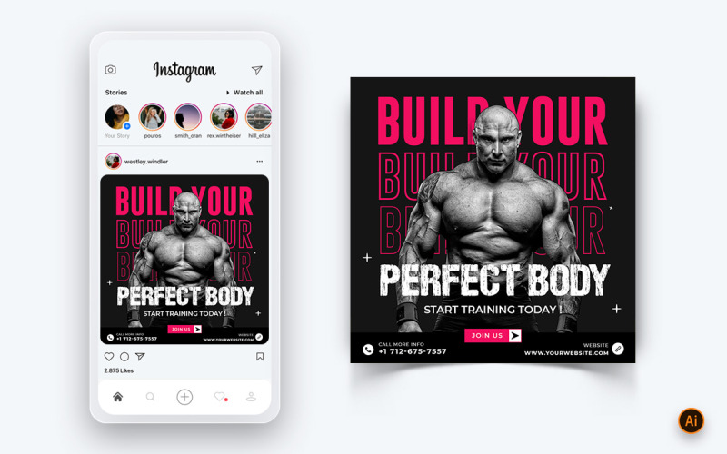 Palestra e Fitness Studio Social Media Instagram Post Design Template-30