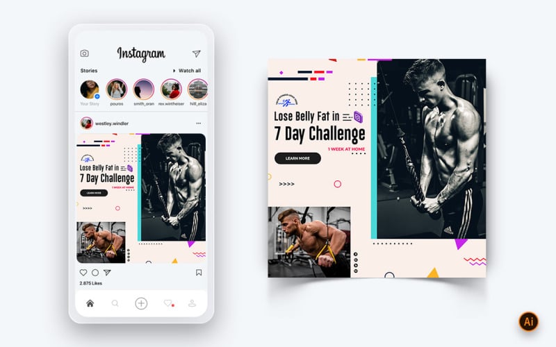 Plantilla de diseño de publicación de Instagram para redes sociales de Gym and Fitness Studio-11