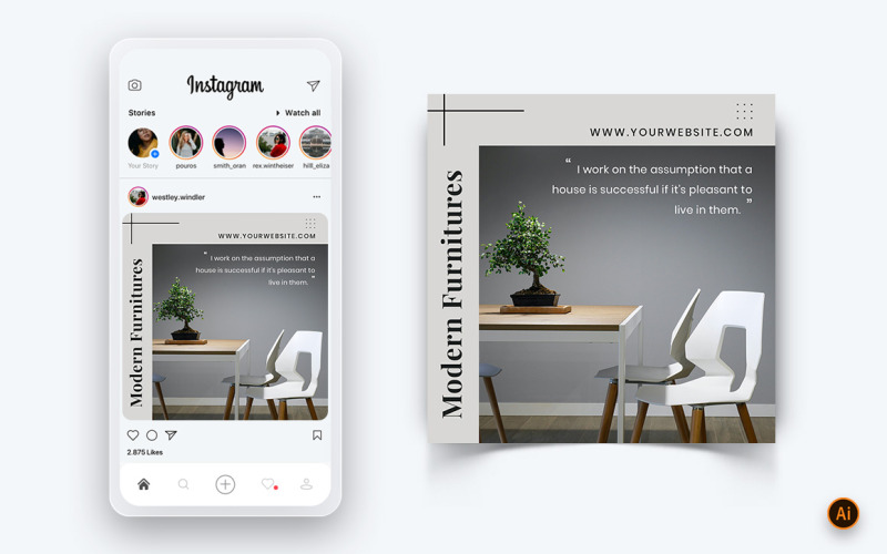 室内设计和家具社交媒体 Instagram Post Design Template-01