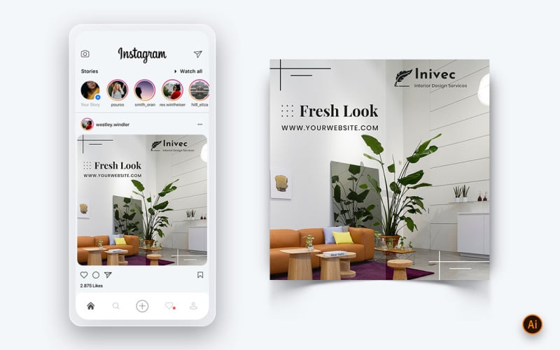 室内设计和家具社交媒体 Instagram Post Design Template-05