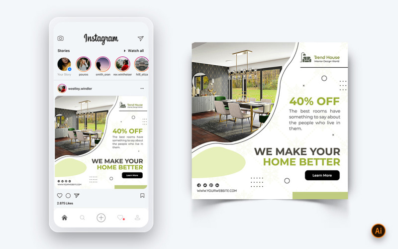 室内设计和家具社交媒体 Instagram Post Design Template-15