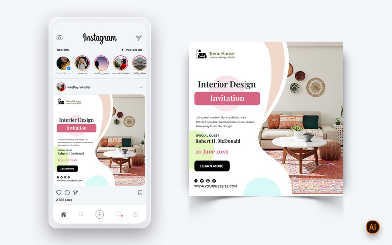 室内设计和家具社交媒体 Instagram Post Design Template-27