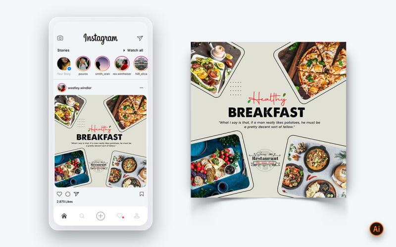 食品和餐厅提供折扣服务社交媒体帖子设计模板 60