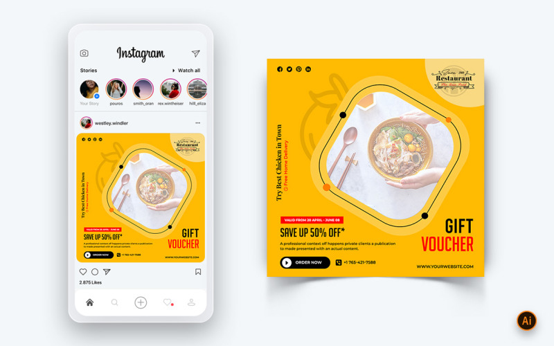 食品和餐厅提供折扣服务社交媒体帖子设计模板-65