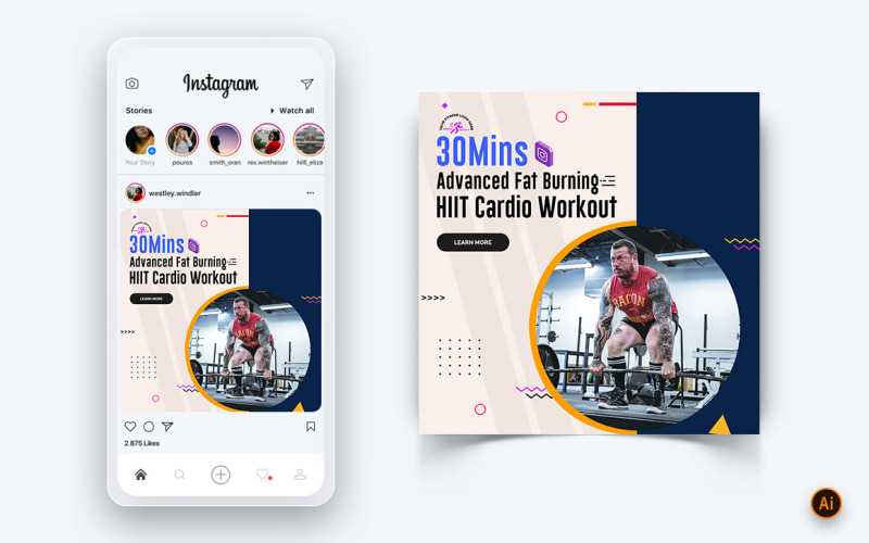 Siłownia i studio fitness Media społecznościowe Szablon projektu postu na Instagram-12