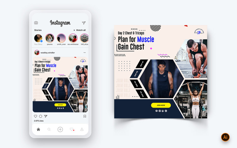 Siłownia i studio fitness Media społecznościowe Szablon projektu postu na Instagram-15