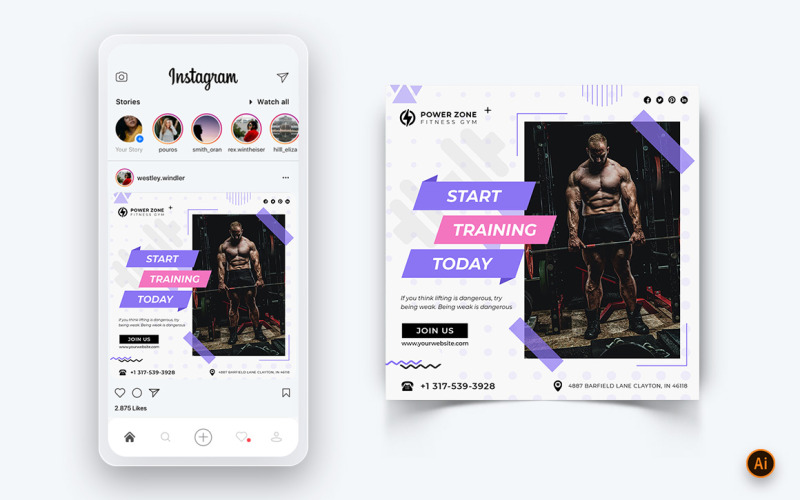 Siłownia i studio fitness Media społecznościowe Szablon projektu postu na Instagram-20