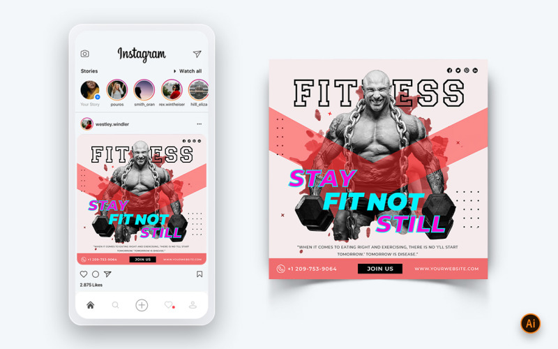 Spor Salonu ve Fitness Stüdyosu Sosyal Medya Instagram Post Tasarım Şablonu-17