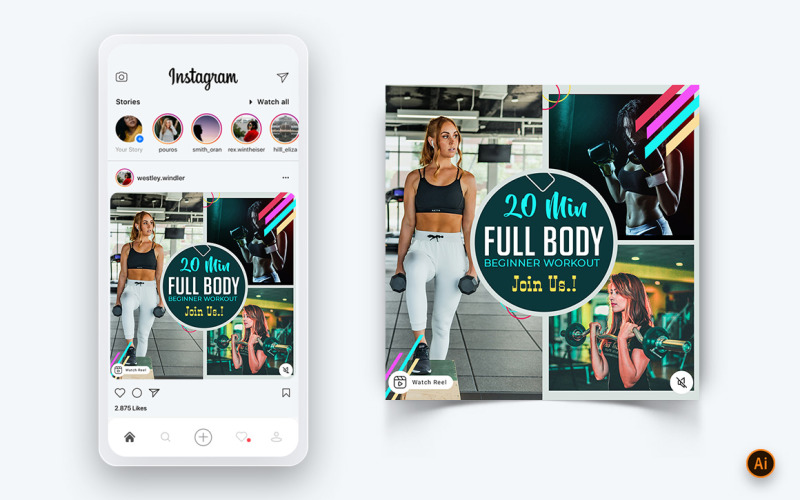 Sportschool en Fitness Studio Social Media Instagram Post ontwerpsjabloon-01