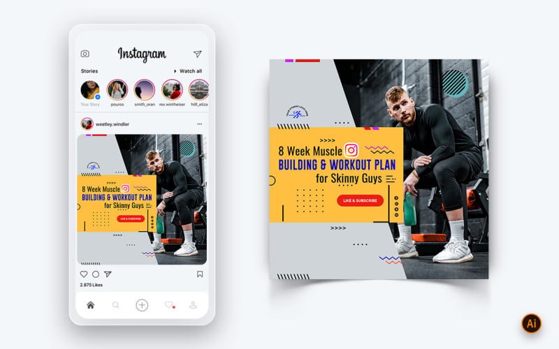 Sportschool en Fitness Studio Social Media Instagram Post ontwerpsjabloon-16