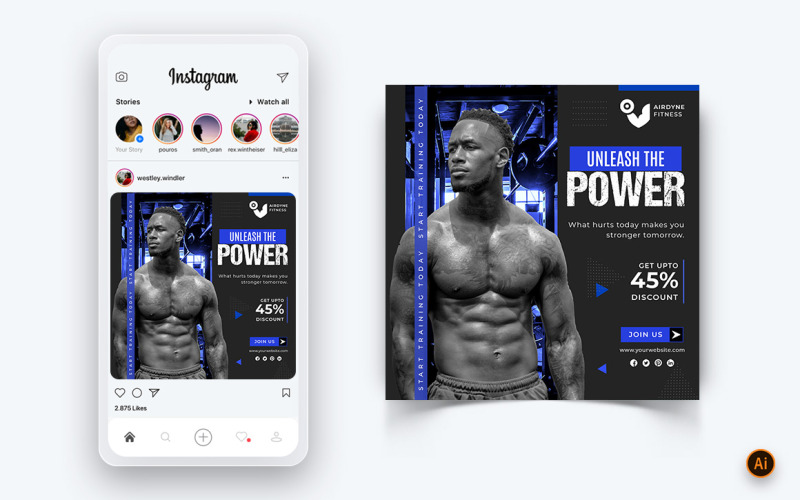 Sportschool en Fitness Studio Social Media Instagram Post ontwerpsjabloon-32