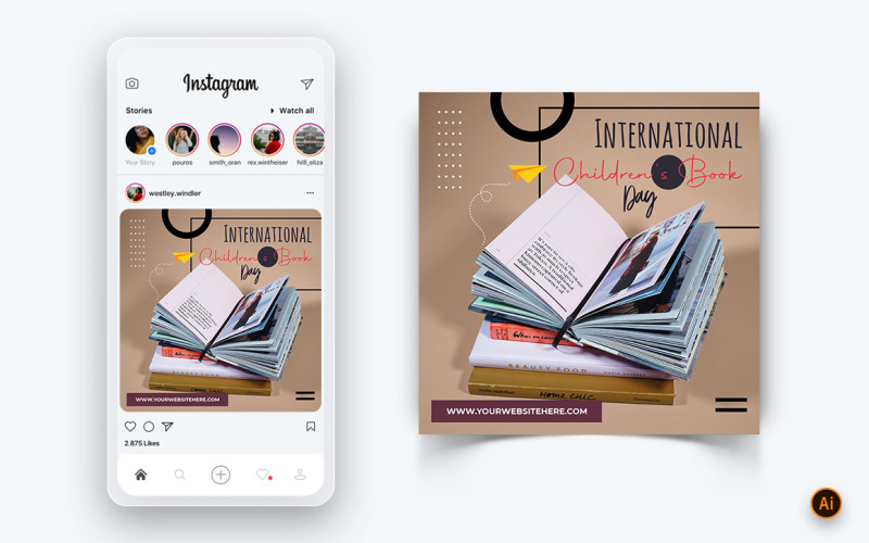 Dia Internacional do Livro Infantil Modelo de Design de Post de Mídia Social no Instagram-09
