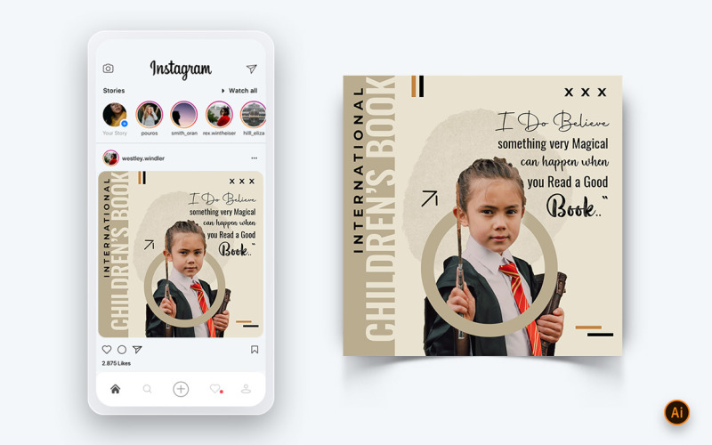 Dia Internacional do Livro Infantil Modelo de Design de Post de Mídia Social no Instagram-16