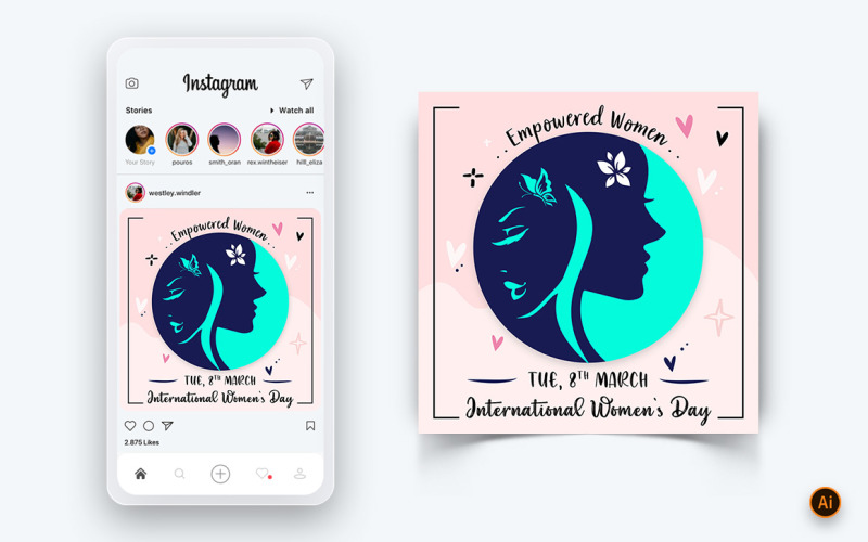 Dünya Kadınlar Günü Sosyal Medya Instagram Post Tasarım Şablonu-03