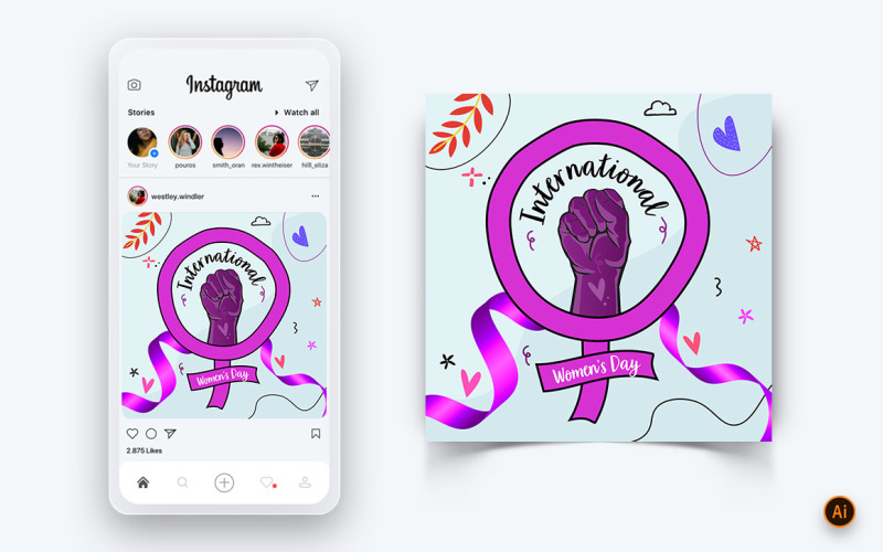 Dünya Kadınlar Günü Sosyal Medya Instagram Post Tasarım Şablonu-08