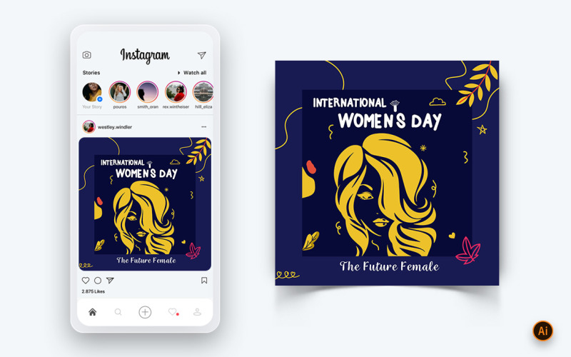 Dünya Kadınlar Günü Sosyal Medya Instagram Post Tasarım Şablonu-11
