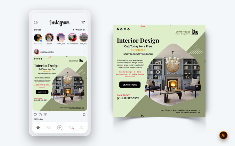 Innenarchitektur und Möbel Social Media Instagram Post Design Template-40