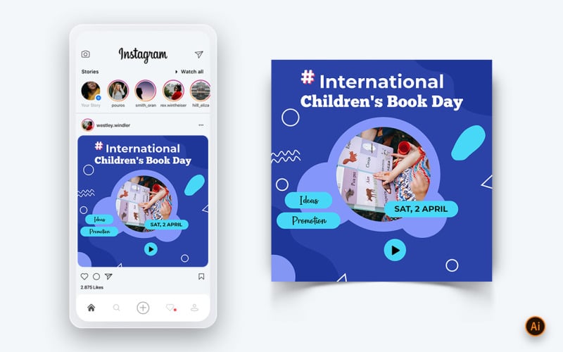 International Childrens Book Day  Social Media Instagram Post Design Template-10