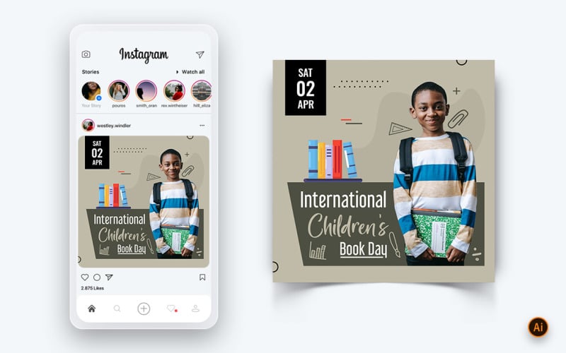 International Childrens Book Day  Social Media Instagram Post Design Template-11