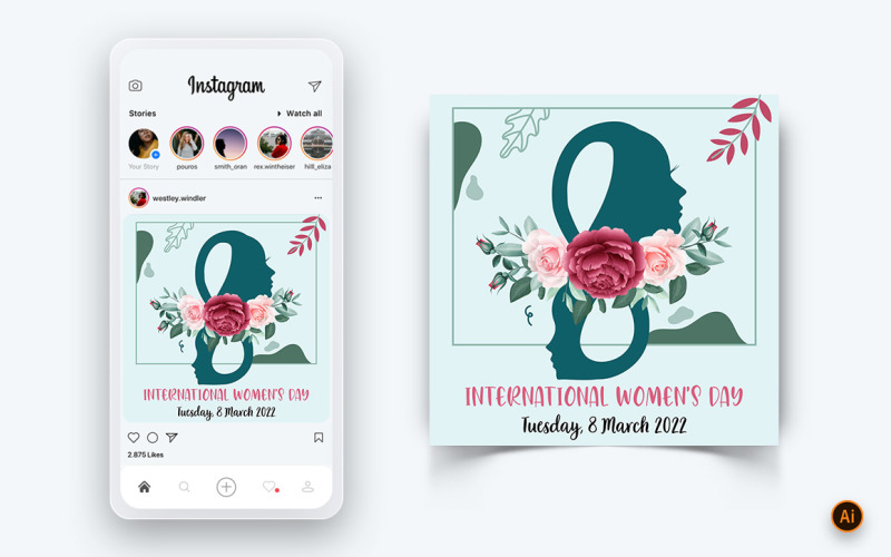 Internationella kvinnodagen Sociala medier Instagram Post Design Mall-09