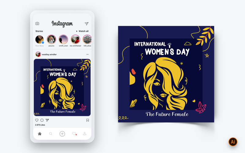 Internationella kvinnodagen Sociala medier Instagram Post Design Mall-11
