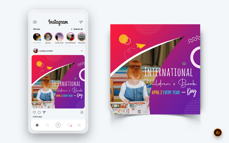 Międzynarodowy Dzień Książki dla Dzieci Social Media Instagram Post Design Template-01