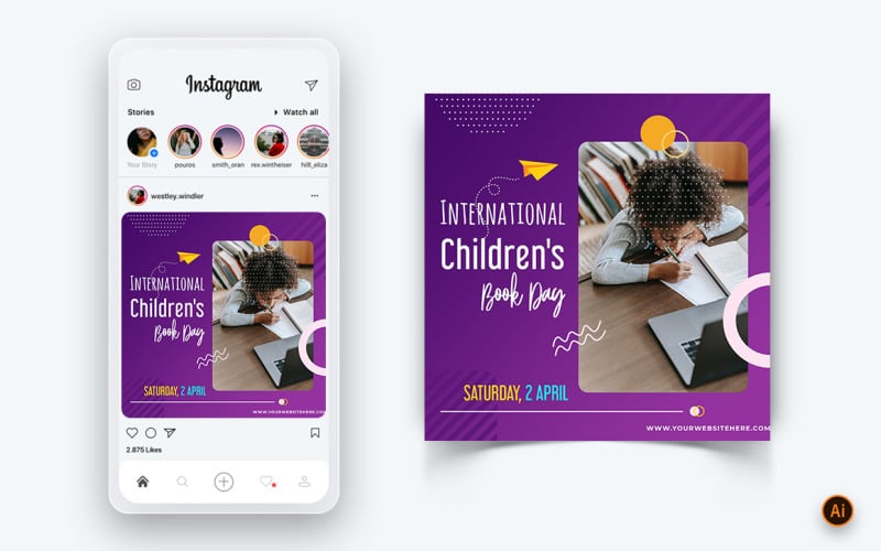 Międzynarodowy Dzień Książki dla Dzieci Social Media Instagram Post Design Template-02