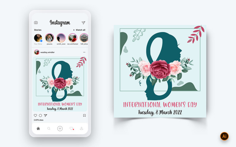 Modèle de conception de publication Instagram sur les médias sociaux pour la Journée internationale de la femme-09