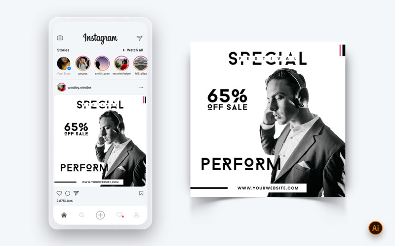 Modello di progettazione post di Instagram per social media per feste notturne musicali-04