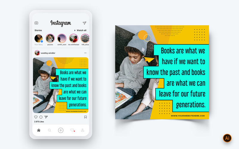 Modello di progettazione post Instagram per social media per la Giornata internazionale del libro per bambini-05