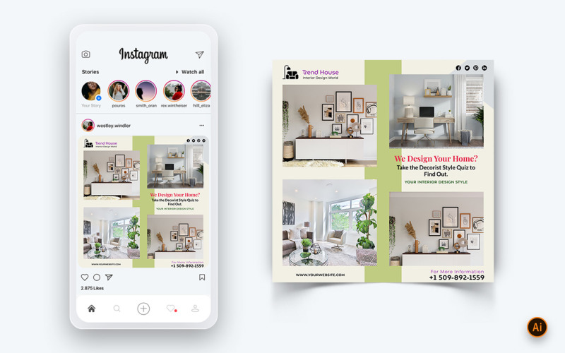 Modelo de design de postagem de design de interiores e móveis para mídia social no Instagram-38