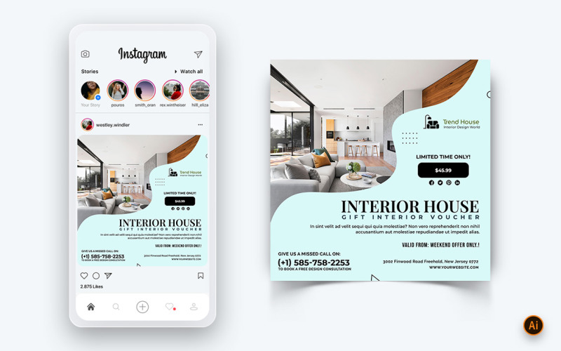 Modelo de design de postagem de design de interiores e móveis para mídia social no Instagram-44
